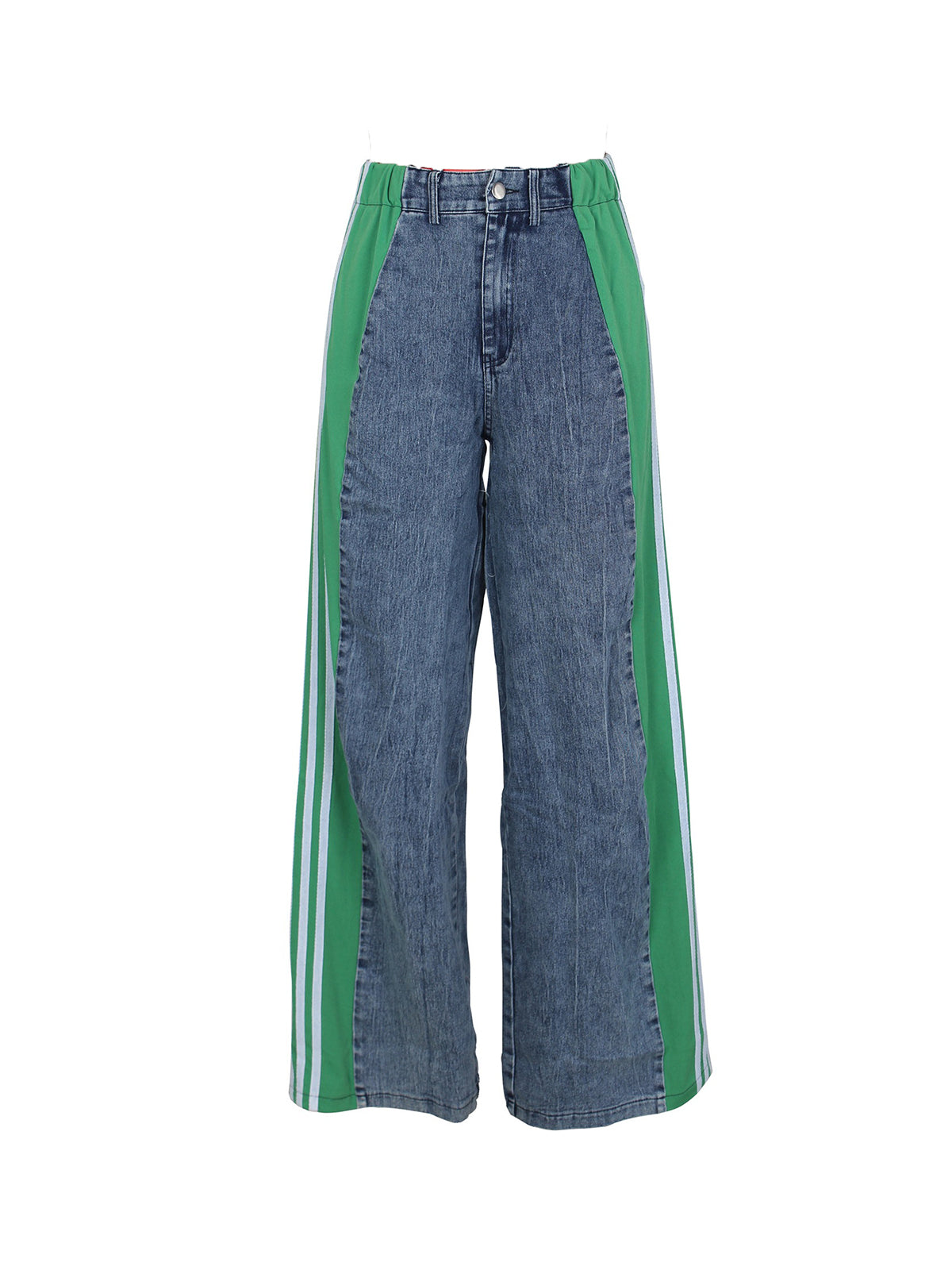 Patchwork Stripe Wide Leg Denim Pants