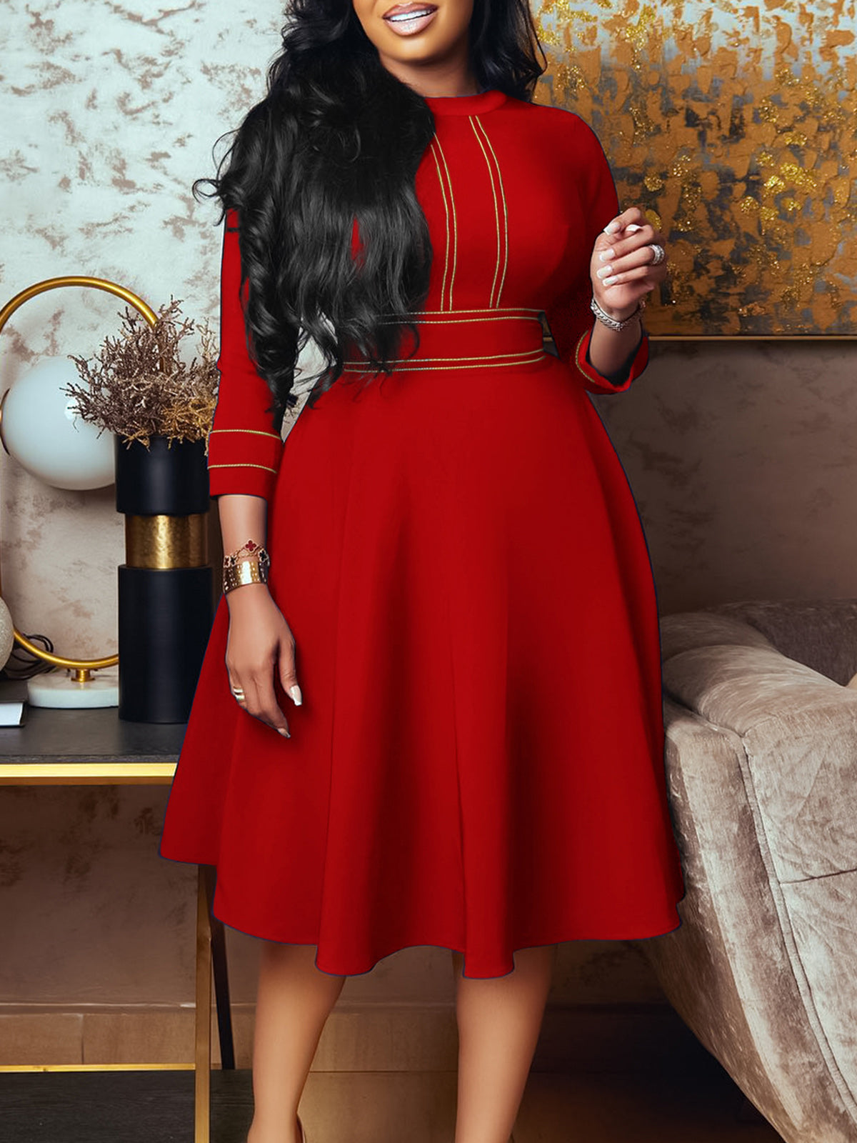 Plus Size Half Sleeve Stand Collar Dress