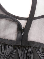 Plus Size Mesh Side Slit Tassel Fringe Dress