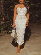 Beaded Mermaid Hollow Out Maxi Dress