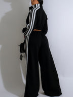 Striped Sweatshirt Wide Leg Pants Set