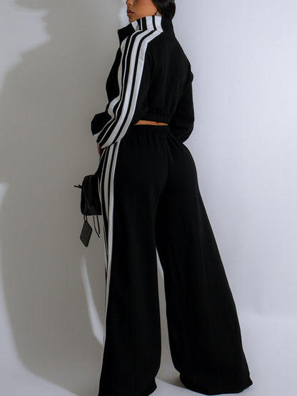 Striped Sweatshirt Wide Leg Pants Set