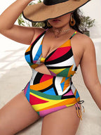 Plus Size Floral Print Backless Swimsuit