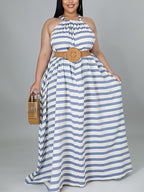 Stripe Halter Plus Size Maxi Dress