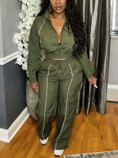 Striped Zip Jacket Pants Set