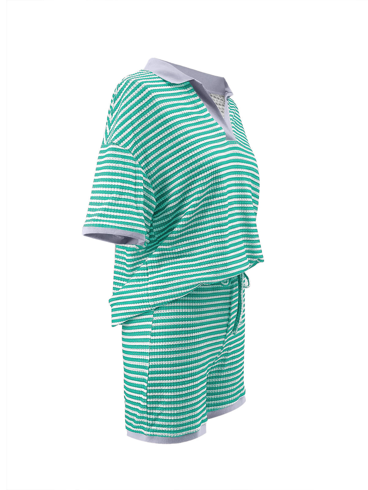 Striped Knit Top High Waist Shorts Set