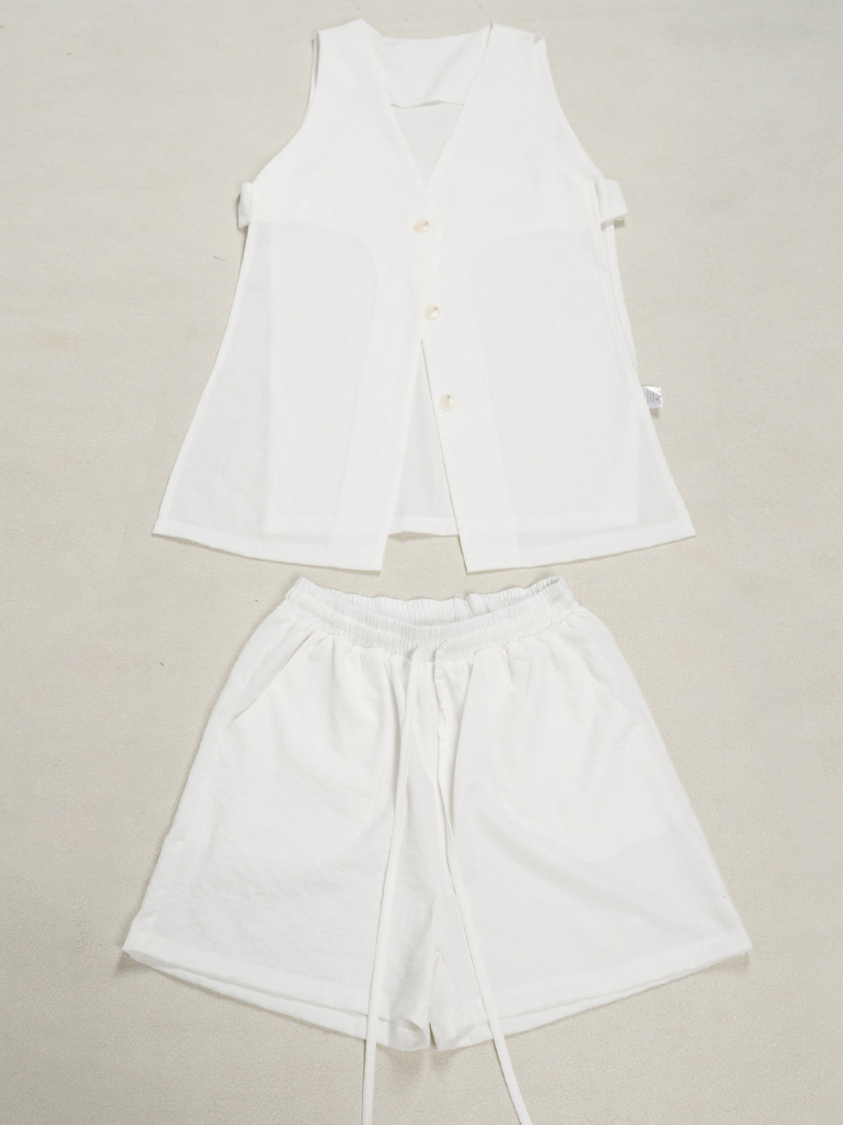 Solid Color Vest Shorts Set