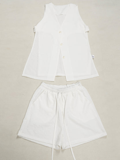 Solid Color Vest Shorts Set