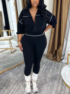 Solid Color Zip Top Leggings Set