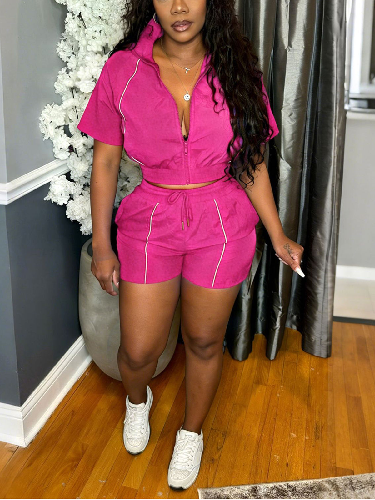Colorblock Zip Top Shorts Set