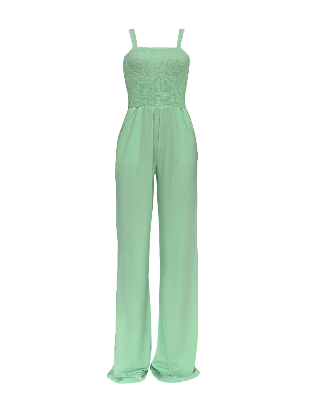 Strap Smocked Wide Leg Jumpsuit
