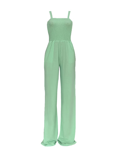 Strap Smocked Wide Leg Jumpsuit