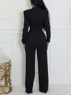 Long Sleeve Choker Waist Chain Jumpsuit