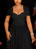 Plus Size Sweetheart Neckline Elegant Midi Dress