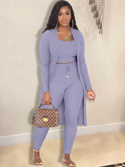 Cárdigan con frente abierto y pantalones largos Trajes de tres piezas