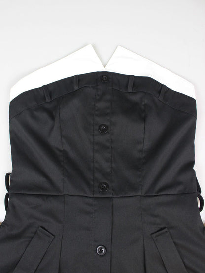 Strapless Button Front Belted A-Line Maxi Dress