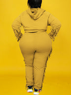 Two Pieces Plus Size Fringe Hooded Tracksuit