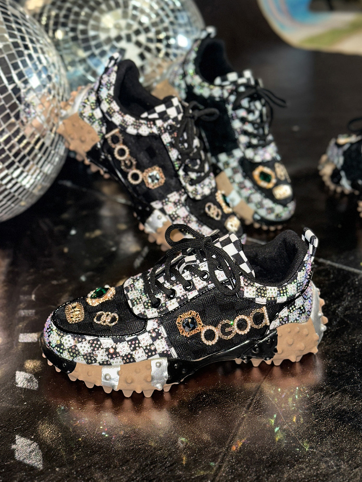 Rhinestone Mesh Chunky Sneakers