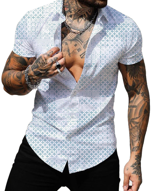 Mens Printed Short Sleeve Button Down Shirts
