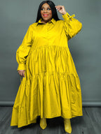 Vestidos largos con dobladillo con volantes y manga larga de talla grande