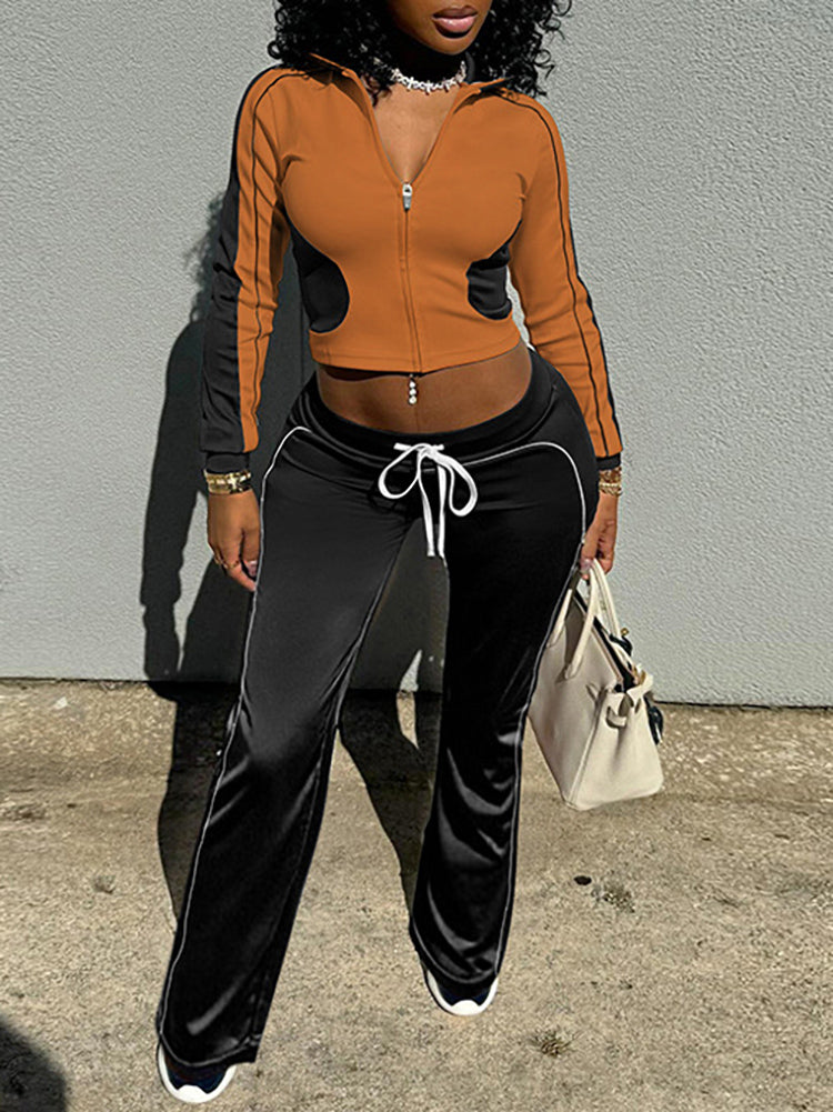 Stand Collar Slim Fit Jacket and Pants Set