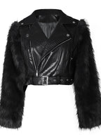 PU Leather Patchwork Moto Jacket