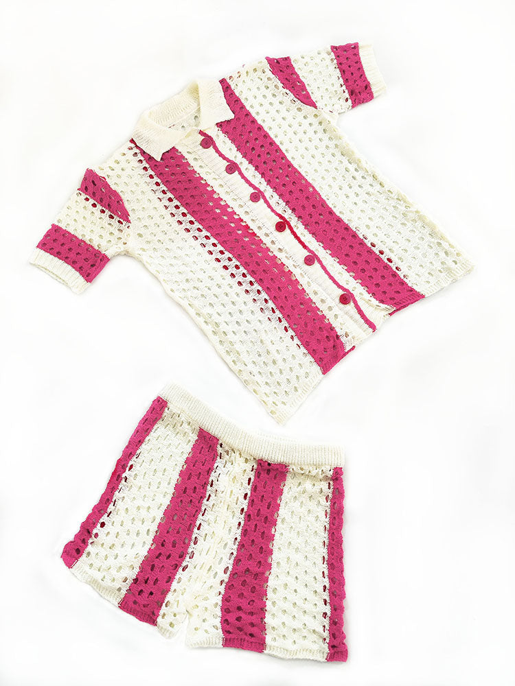 Conjunto de pantalones cortos de punto con cuello hueco