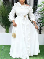 Ruffled Off-Shoulder Pleated Maxi Dress