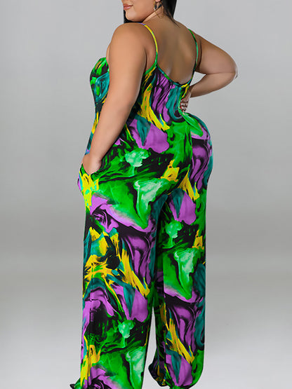 Plus Size Floral Print Strap Jumpsuit with Belt