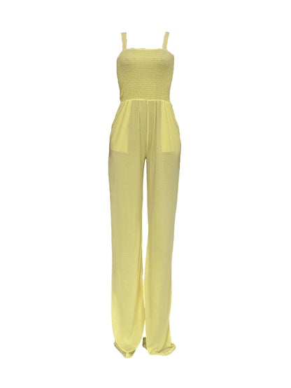Strap Smocked Wide Leg Jumpsuit