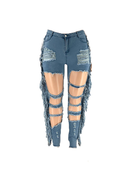 Plus Size Fringe Ripped Cutout Denim Jeans