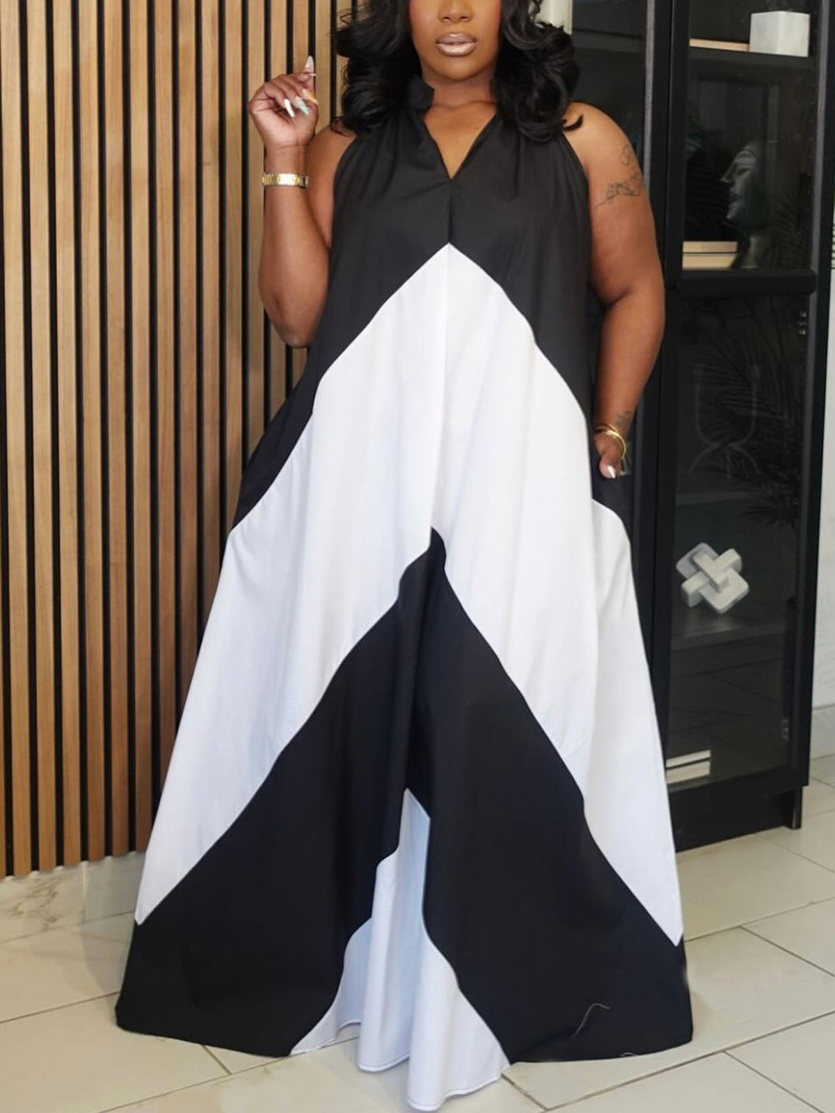 Color Block Sleeveless Maxi Dress