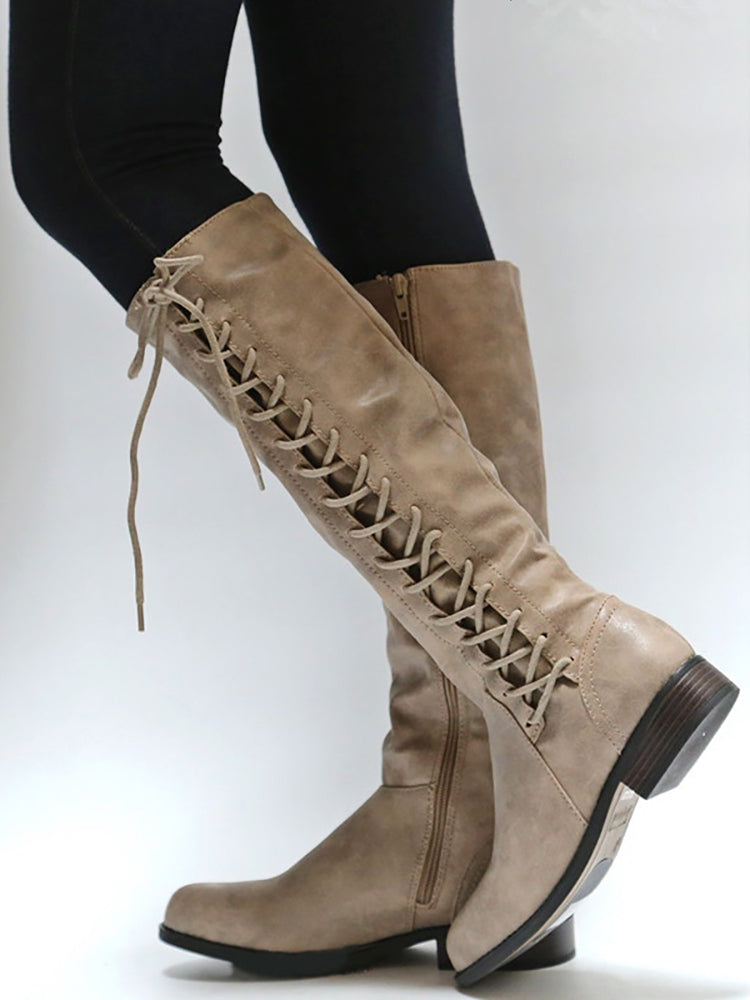 Lace-Up Zip Riding Boots