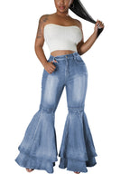 Jeans acampanados de mezclilla con cintura alta y volantes