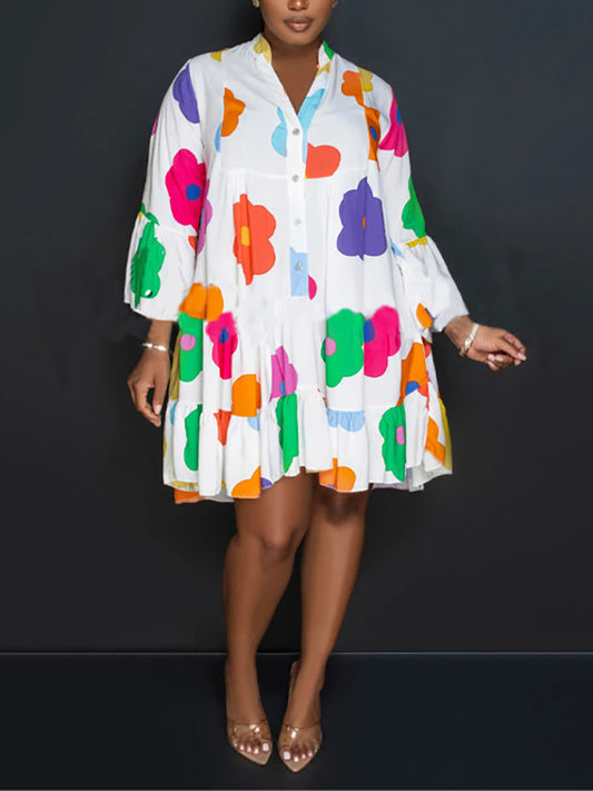 Long Sleeve Floral Print Shirt Dress