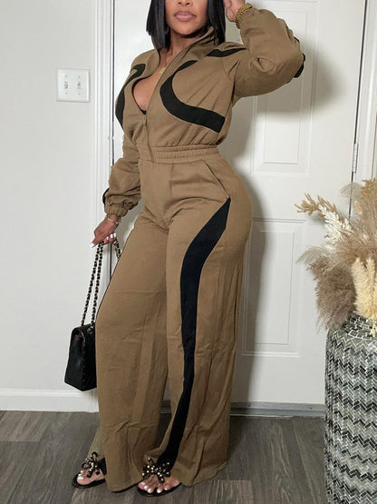 Color Block Half Zip Jumpsuit