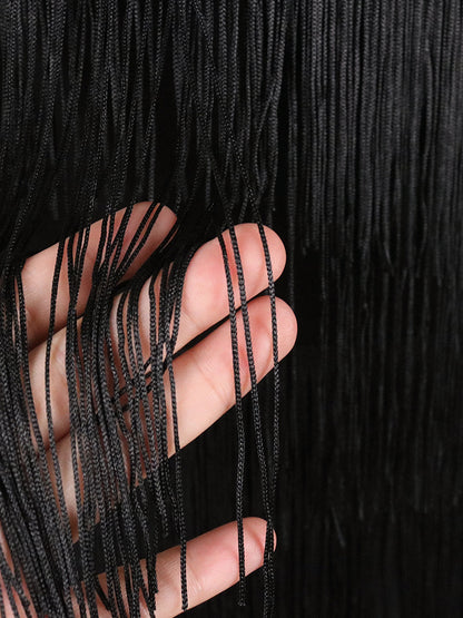 Plus Size Mesh Side Slit Tassel Fringe Dress