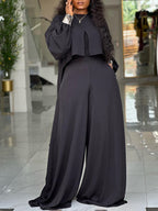Plus Size Lantern Sleeve Wide Leg Pants Set