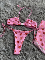 Three-Piece Mesh Drawstring Bikini Set