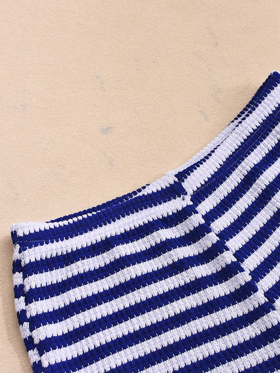 Stripe Tube Crop Top Shorts Set