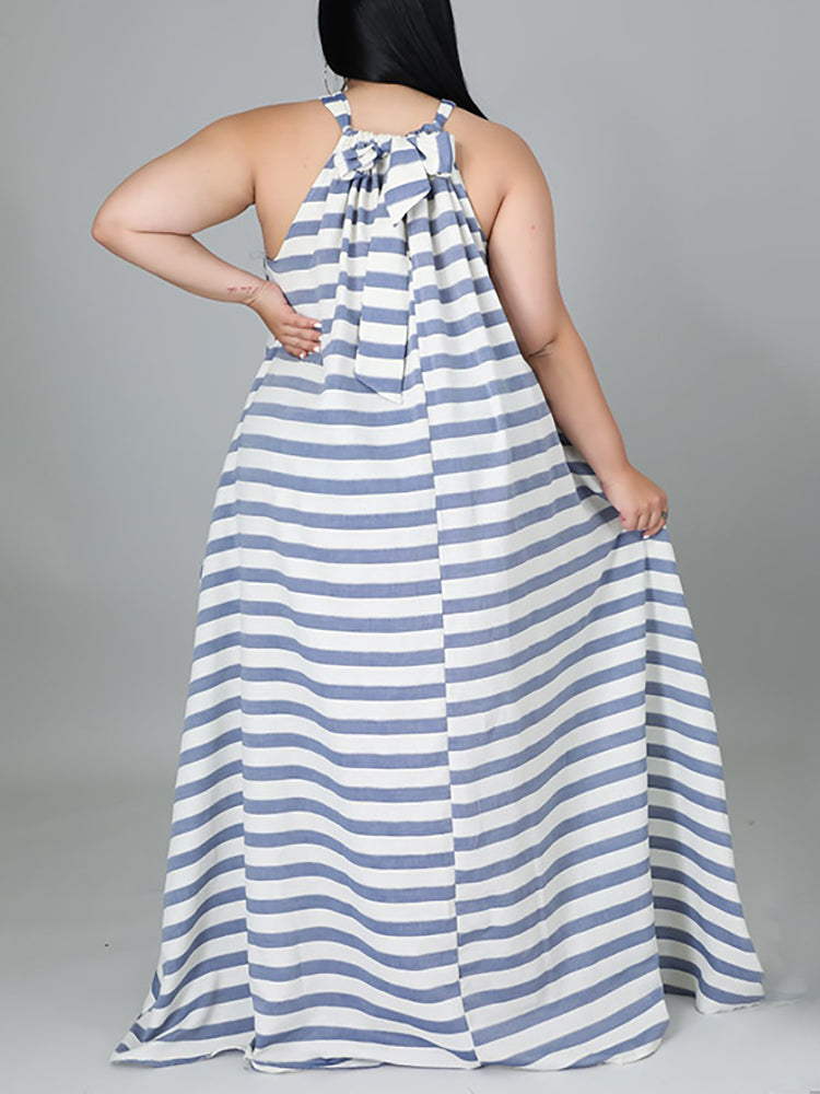 Stripe Halter Plus Size Maxi Dress