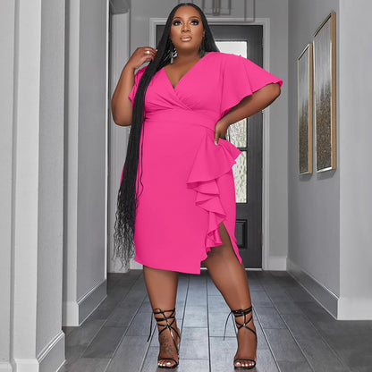 Vestidos midi con volantes y cuello en V de manga corta