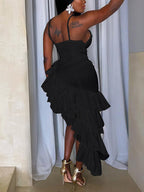 Ruffled Asymmetrical Ruched Cami Dress
