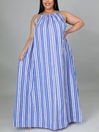 Stripe Halter Plus Size Maxi Dress