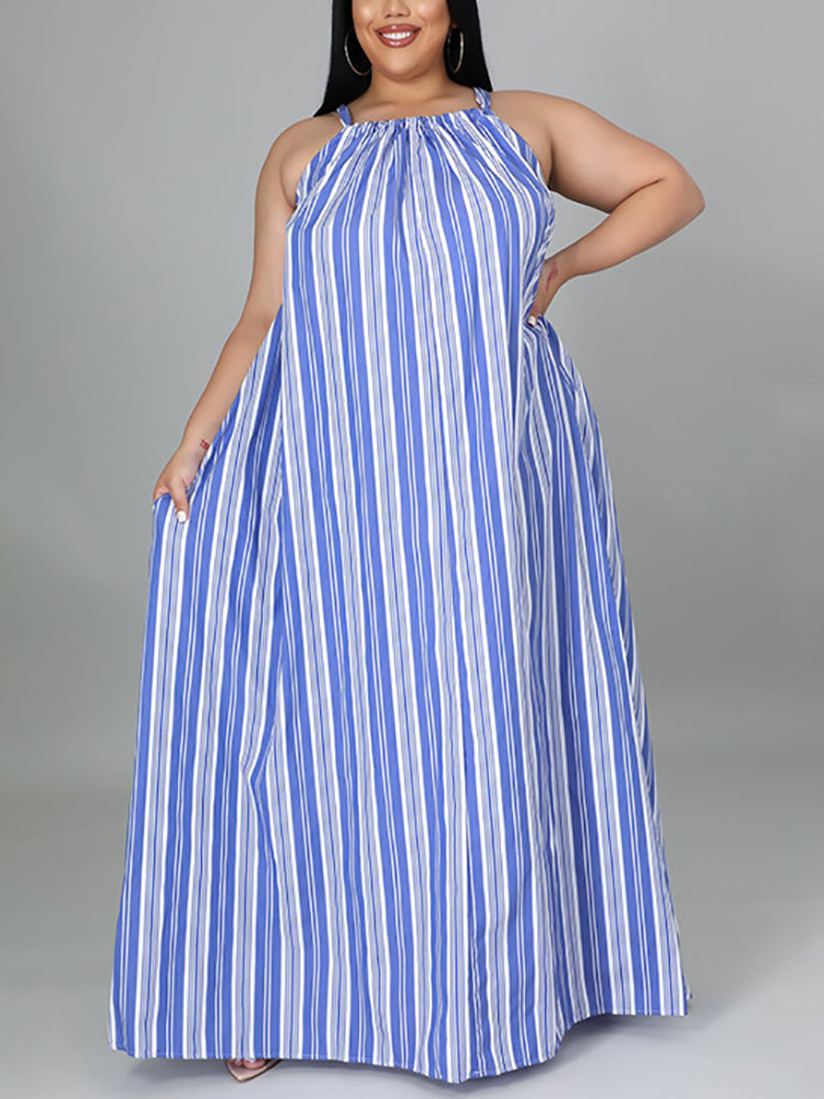 Stripe Halter Plus Size Maxi Dress