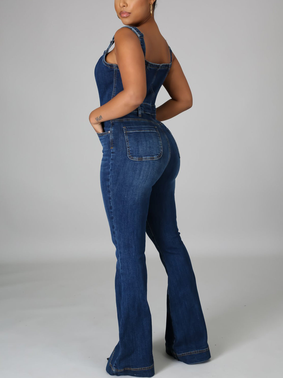 Button-Up Flared Denim Jumpsuit