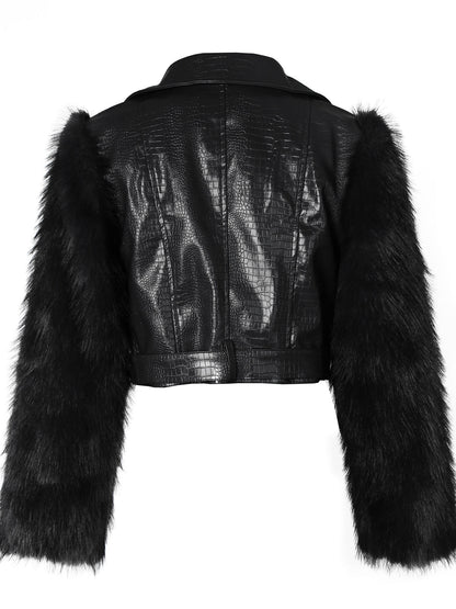 PU Leather Patchwork Moto Jacket