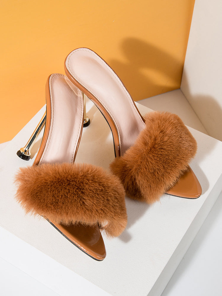 Fur Stiletto High Heel Sandals