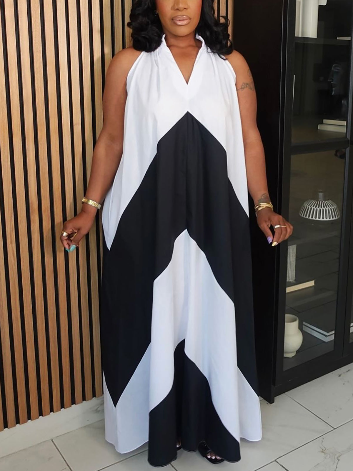 Color Block Sleeveless Maxi Dress