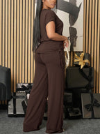 One Shoulder Ruched Wide Leg Pants Set